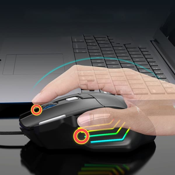 Kablet Gaming Mus med 7 Knapper, Ergonomisk Design, Justerbar DPI og Baggrundsbelysning