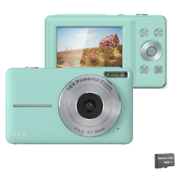 Digitalkamera 44MP/1080P/16X med digital zoom/fyllnadsljus/32GB Grön