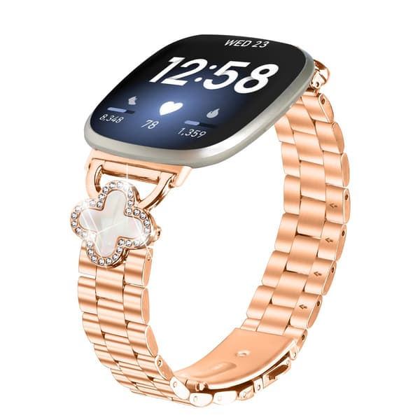 Rose Gold Kløverarmbånd Kompatibelt med Fitbit Versa 4/3/Sense 2 - Rustfrit Stålbånd