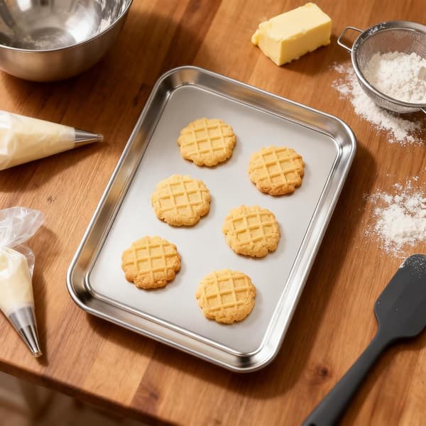 304 Rektangulär Bakplåt i Rostfritt Stål - Platt Botten Bakplåt för Ugn, Bröd, Pizza S S