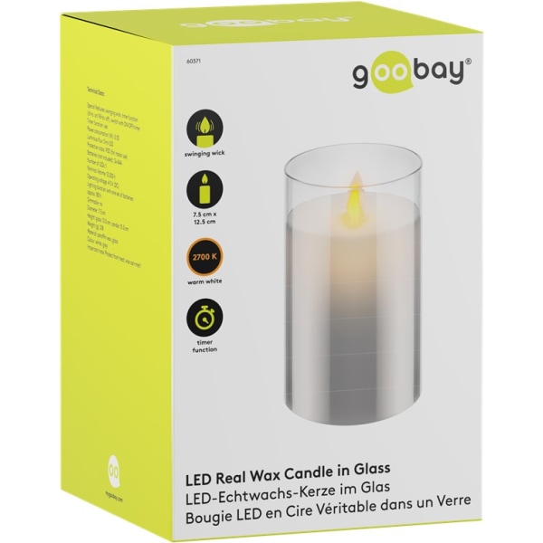 Goobay LED äkta vaxljus i glas, 7,5 x 12,5 cm