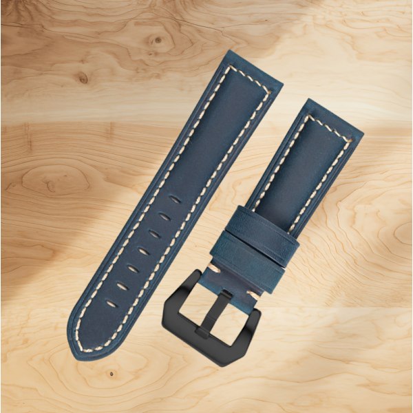 Klockarmband i äkta läder Blå 22 mm