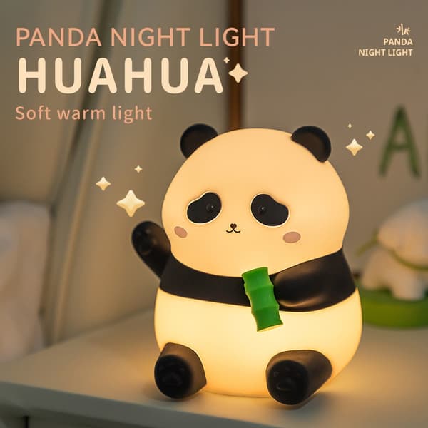 Sød Panda Natlampe - USB Genopladelig, Blød Silikone, Justerbar Lysstyrke, Timerfunktion - Perfekt til Børn