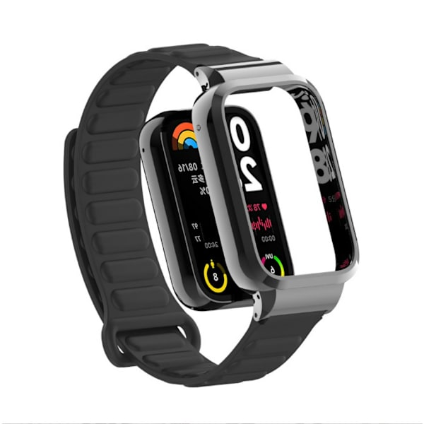 Metalliranneke Xiaomi Mi Band 8 Prolle, silikoniranneke magneettisuljuksella Musta