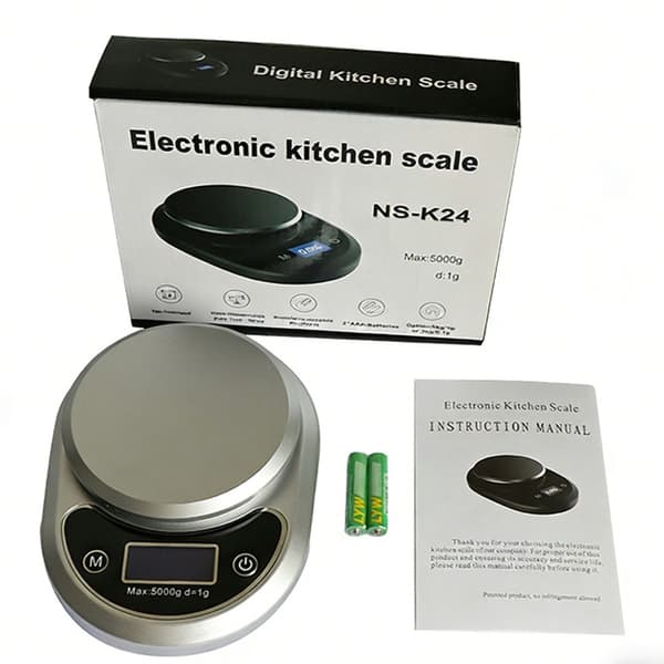 Digital Kitchen Scale 5kg Precision Food Scale with Tare Backlit LCD Unit Conversion g lb:oz oz ml - Silver