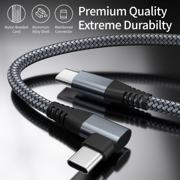 INF USB-C kabel med vinklad kontakt 60 W snabbladdare Grå 3 m