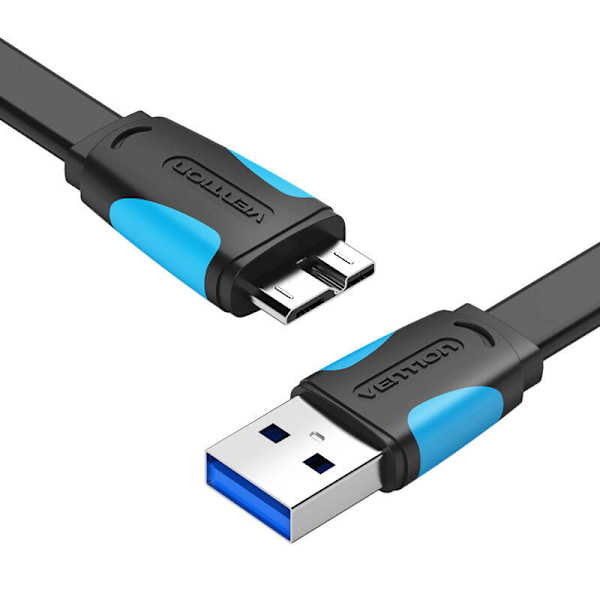 Platt USB 3.0 A till Micro-B-kabel Ventilation VAS-A12-B025 0,25 m Svart