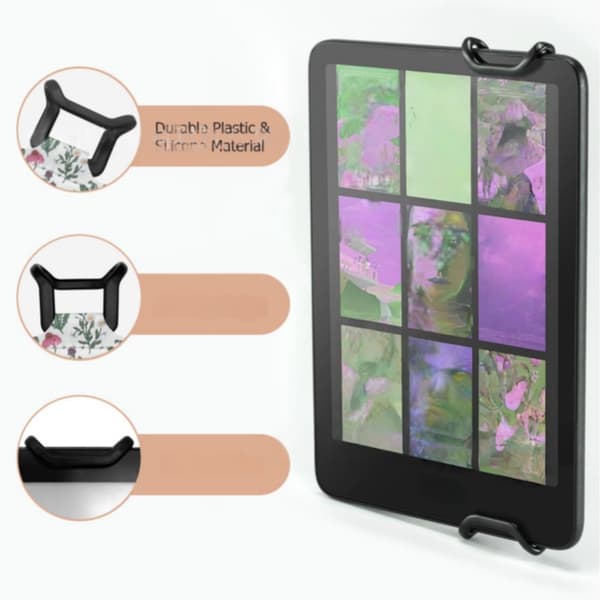 Multifunktionel trekantet tablet-håndstrop - nylon med trykt læder læsefod, elastisk sikkerhedsstrop, let, kompatibel med iPad og Kindle eReader