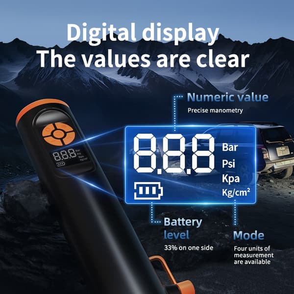 Smart bildækpumpe bærbar luftkompressor med digitalt display og LED-lys