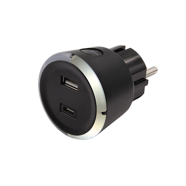 Säkerhetstimer USB A+C 1-4 3.4A Svart