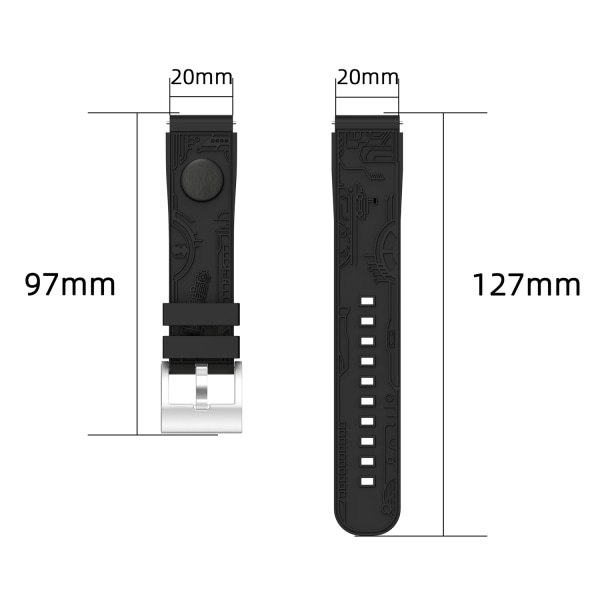 20 mm silikon klockarmband till Samsung Germin Huawei Svart