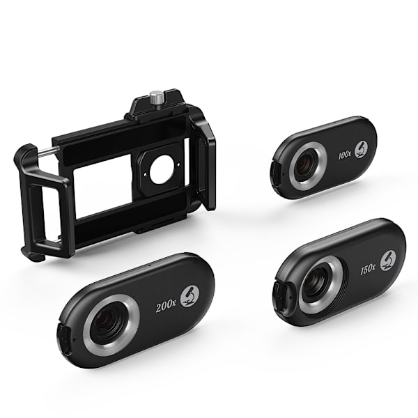 3-i-1 clip-on telefonmikroskoplinse med LED-lys
