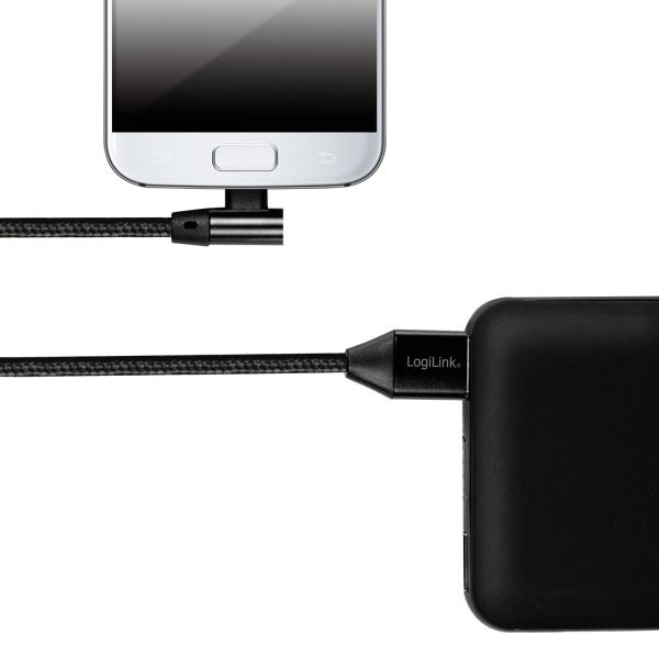 Vinklad MicroUSB-kabel USB 2.0 15W 1m