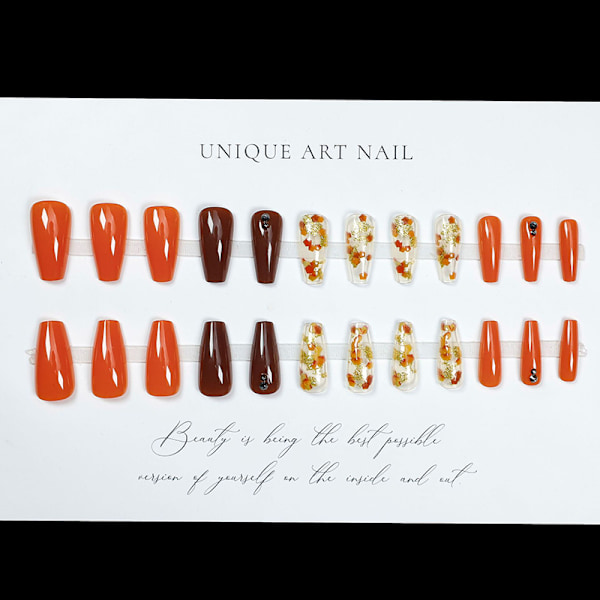 Lönnlöv Glitter Långa Nagelplåster - Lätta att Applicera