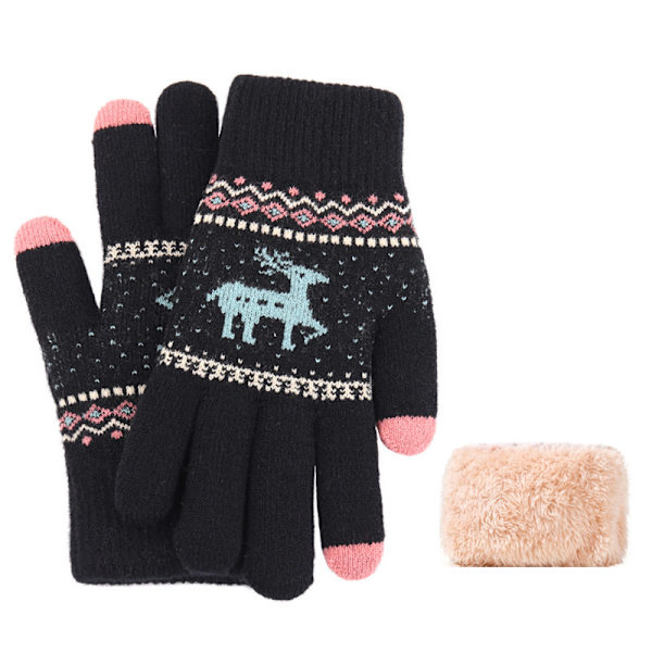 Stickade Handskar - Dubbelfodrade med Polarfleece Svart