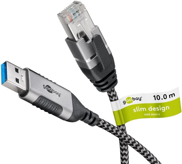 Ethernet-kaapeli USB-A 3.0 - RJ45, Slim, 10 m