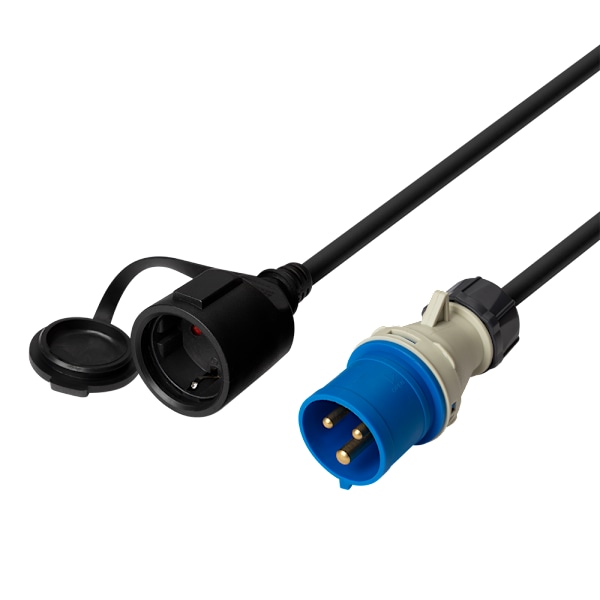 Earthed adapter cable, 1-phase CEE-Schuko IP44 230V 16A 1m
