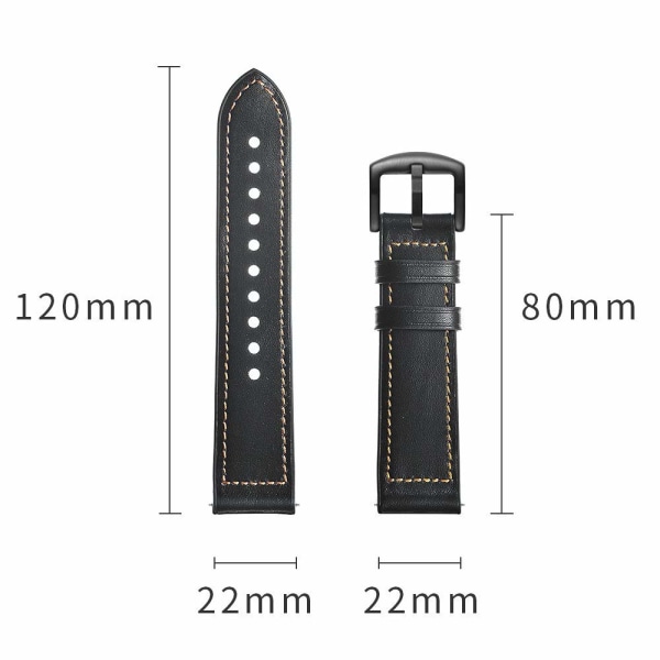 Armbånd Samsung Gear S3 Classic, Frontier, Galaxy Watch 22 mm Læder Sort