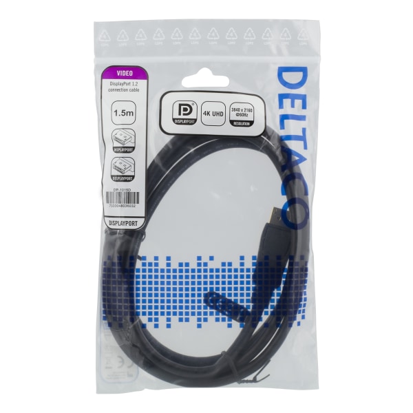DisplayPort cable, 1.5m, 4K UHD, DP 1.2, black