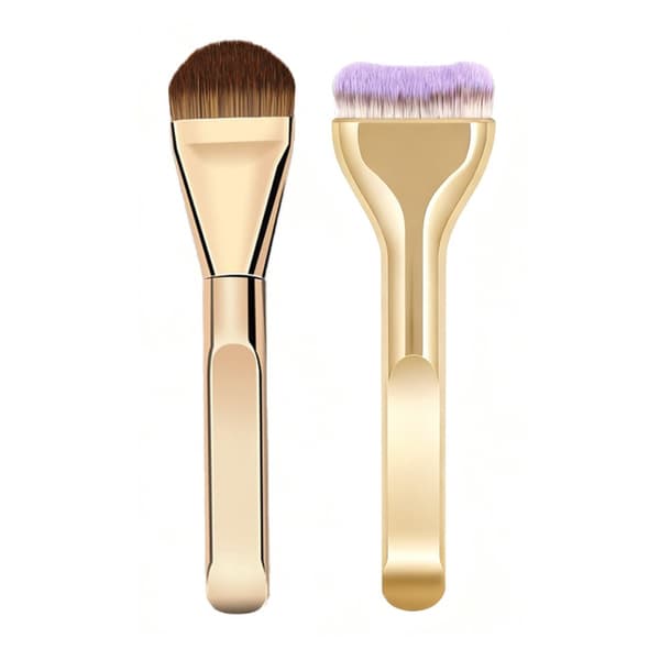 Tongue-Shaped Ultra-Thin Flat Foundation Brush - 2 Pack, Soft Synthetic Bristles, Wide Paddle Head for Seamless Coverage Gold Gold