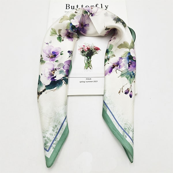 Elegant Blommig Silkescarf - Fyrkantig Satäng Halsduk för Kvinnor