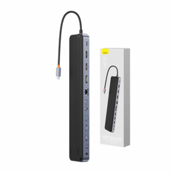 Hub 12w1 Baseus EliteJoy Gen2-serien USB-C med 2xHDMI+ 3xUSB 3.0+ PD+ DP+ SD/TF+ RJ45+Type-C+ 3,5 mm (mörkgrå)