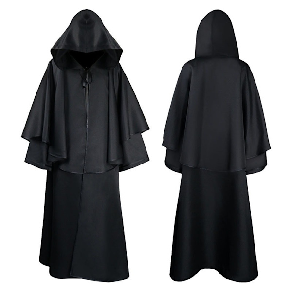Middelalderlig hættekappe sort - troldmandskappe cosplay kostume M M