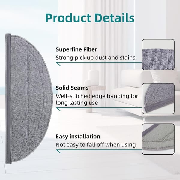 Mikrofiber moppdukar 6-pack – tvättbara ersättningsdukar för robotmopp, kompatibelt med Roborock Q10 och S8 Pro, hög absorption för hårda golv