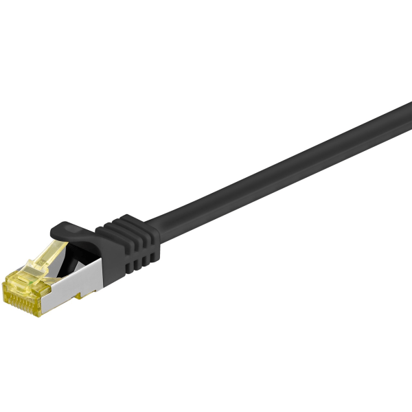 RJ45 patchkabel S/FTP (PiMF), 500 MHz, med CAT 7 råkabel, svart, 0,25 m