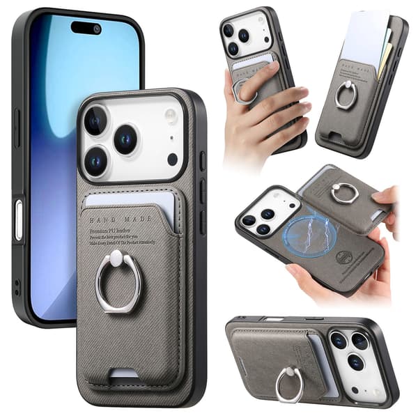 Gråt PU Læder Magnetisk Kortholder Etui Kompatibelt med iPhone 17 Pro Max