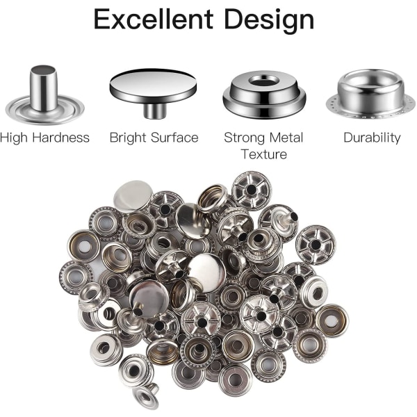 15 mm Snäpplåssats - Verktygssats med Snäppknappar Silver