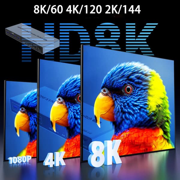 DP1.4 8K/60Hz 2x2 Dual Monitor KVM Switch - Kontroller problemfrit to computere med dobbelte skærme