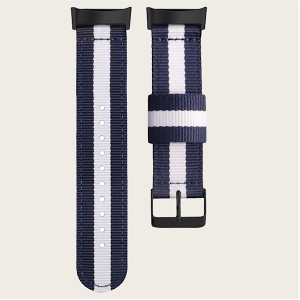 Nylon Klockarmband för Fitbit Charge 5, Andningsbart Sport Ersättningsband Blå + Vit