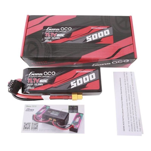 Gens ace G-Tech 5000mAh 11,1V 60C 3S1P Short-Size Lipo med XT60-kontakt