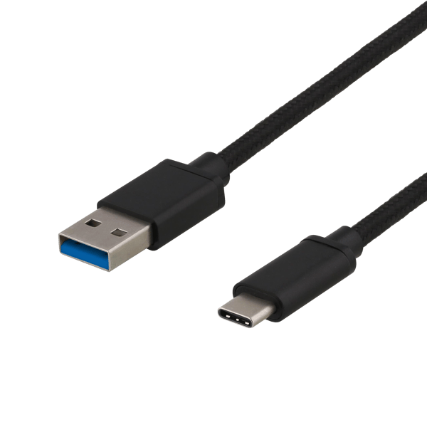 USB 3.2 Gen1 braided USB-A - USB-C cable, 1m, 3A 60W, black