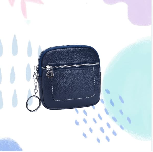 Stilfuld Mini Ægte Læder Møntpung med Lynlås Blue Blue