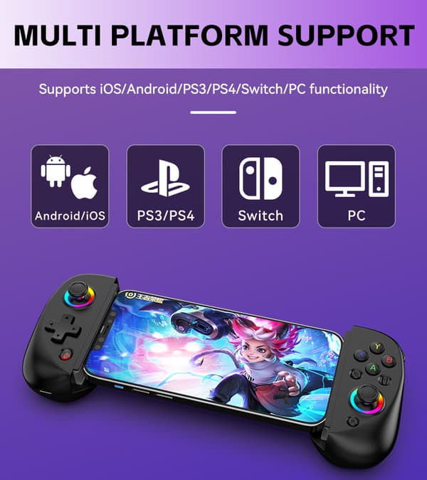 D8 Trådløs Strækbar Gamepad til Telefoner og Tablets Black Black