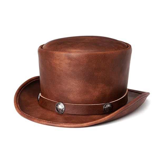 Hög hatt i PU-läder - Herrhatt i vintagestil Brun
