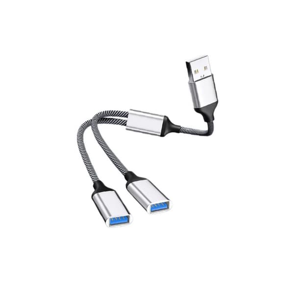 USB till dubbla USB-adapter - Aluminiumlegering 2-portars USB 2.0-hubb för resor och kontor, Plug and Play, kompatibel med Windows Mac Linux Android S Silver