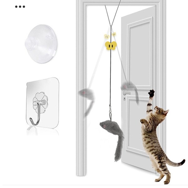 Door-Hanging Plush Mouse Cat Toy Pack of 5 - Triangular Clip Swinging Elastic Teaser for Interactive Play