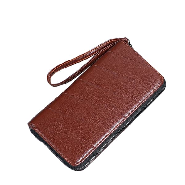 Stilfuld Brun PU Læder Lang Todelt Herrepung Clutch