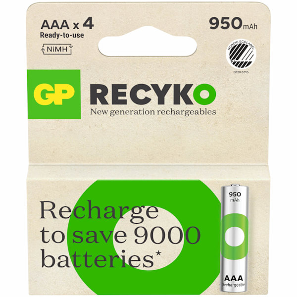 Batteri Recyko NiMH AAA HR03 950mAh 4-Pak