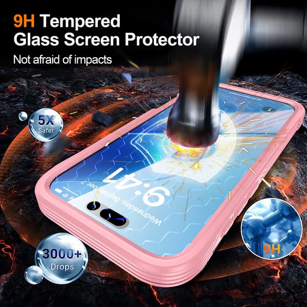 Rosa 9H Härdat Glas Stötsäkert Skal Kompatibelt med iPhone 17 Pro Max