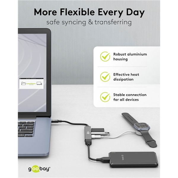 Slim USB-hubb med 4 portar, USB-C™ till USB-C™/USB-A, 5 Gbit/s