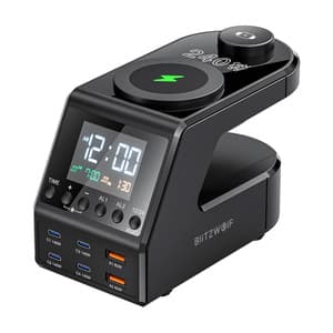 Blitzwolf BW-FW10 alarmklocka med laddare 240W för hem och kontor 2xUSB-A 4xUSB-C trådlös laddning PD3.1