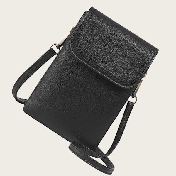 Kvinders Crossbody-telefontaske, PU-læder etui til multikortslot Sort
