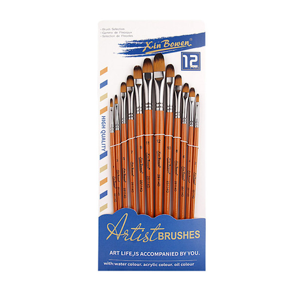 Sæt med 12 gouache malepensler i træ og nylon - HB-25114D