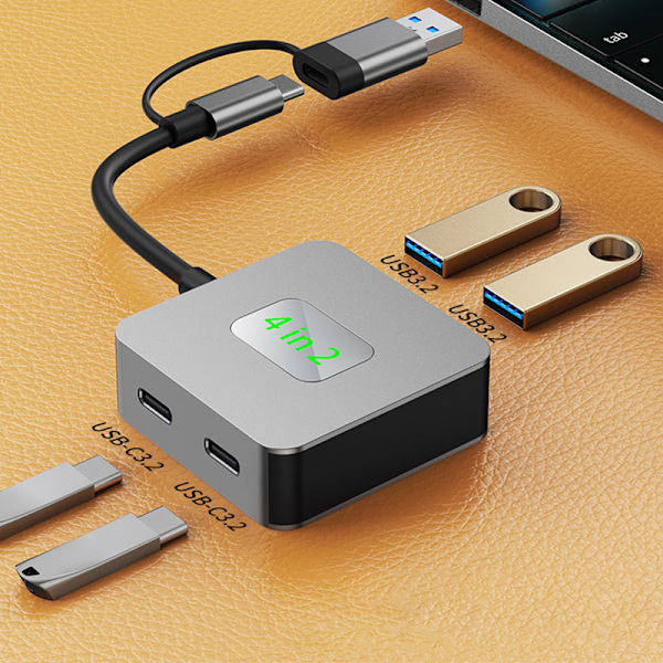 4-porttinen USB 3.2 Gen 2 -keskitin - 10 Gbps:n laajennustelakka