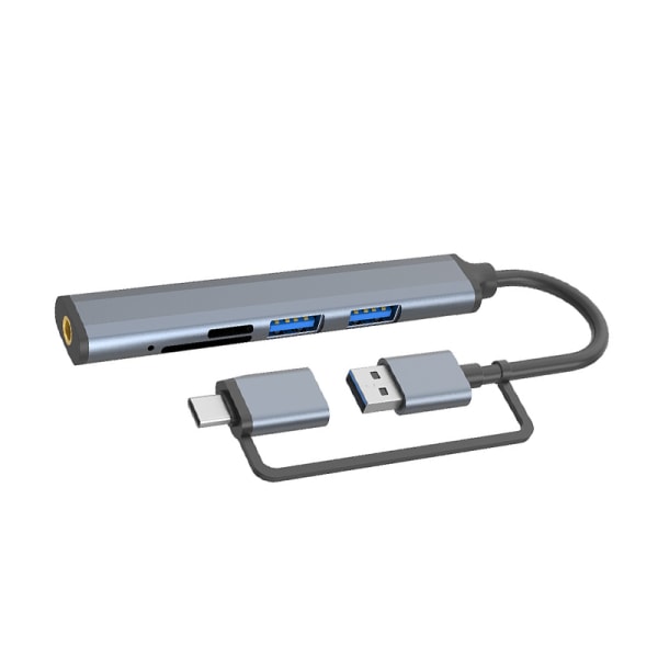 Dual-Head 5-i-1 USB Dongle Adapter med stabil dataoverførsel Grå Grå