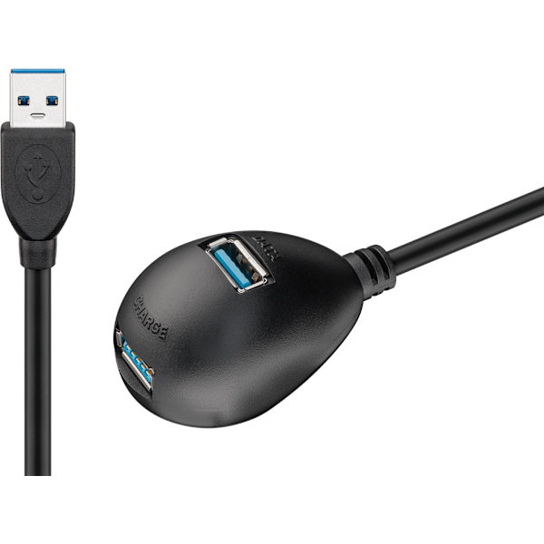 USB 3.0 SuperSpeed-förlängningskabel med fot, svart